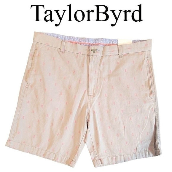 Tailorbyrd Other - TailorByrd Chino Shorts Mens 36 Tan Cotton Pineapple Embroidered Classic Coastal